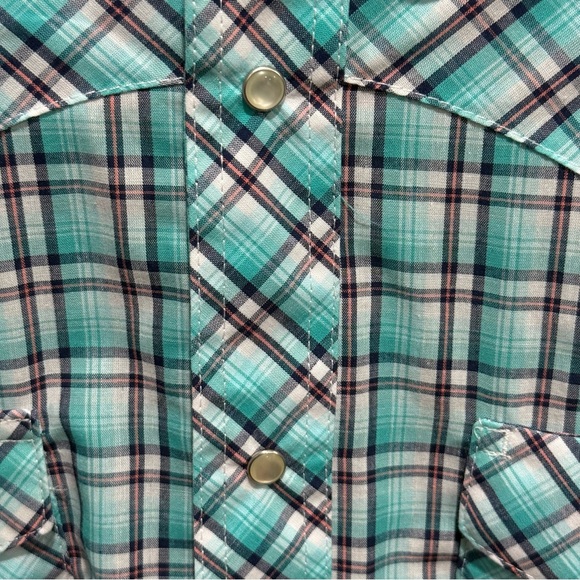 Wrangler Western Shirt Turquoise Plaid Snap Front Long Sleeve Men’s Large Cowboy - Picture 7 of 16